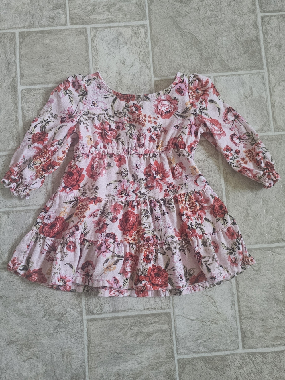 Old Navy Pink Floral Tiered Long-Sleeve Dress